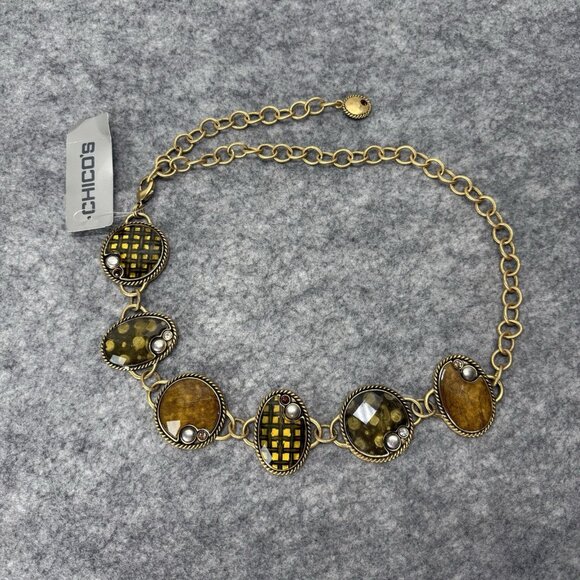 Chico's Jewel Chain Belt Medallion Bronze Gold Tone Boho Chic Adjustable S/M